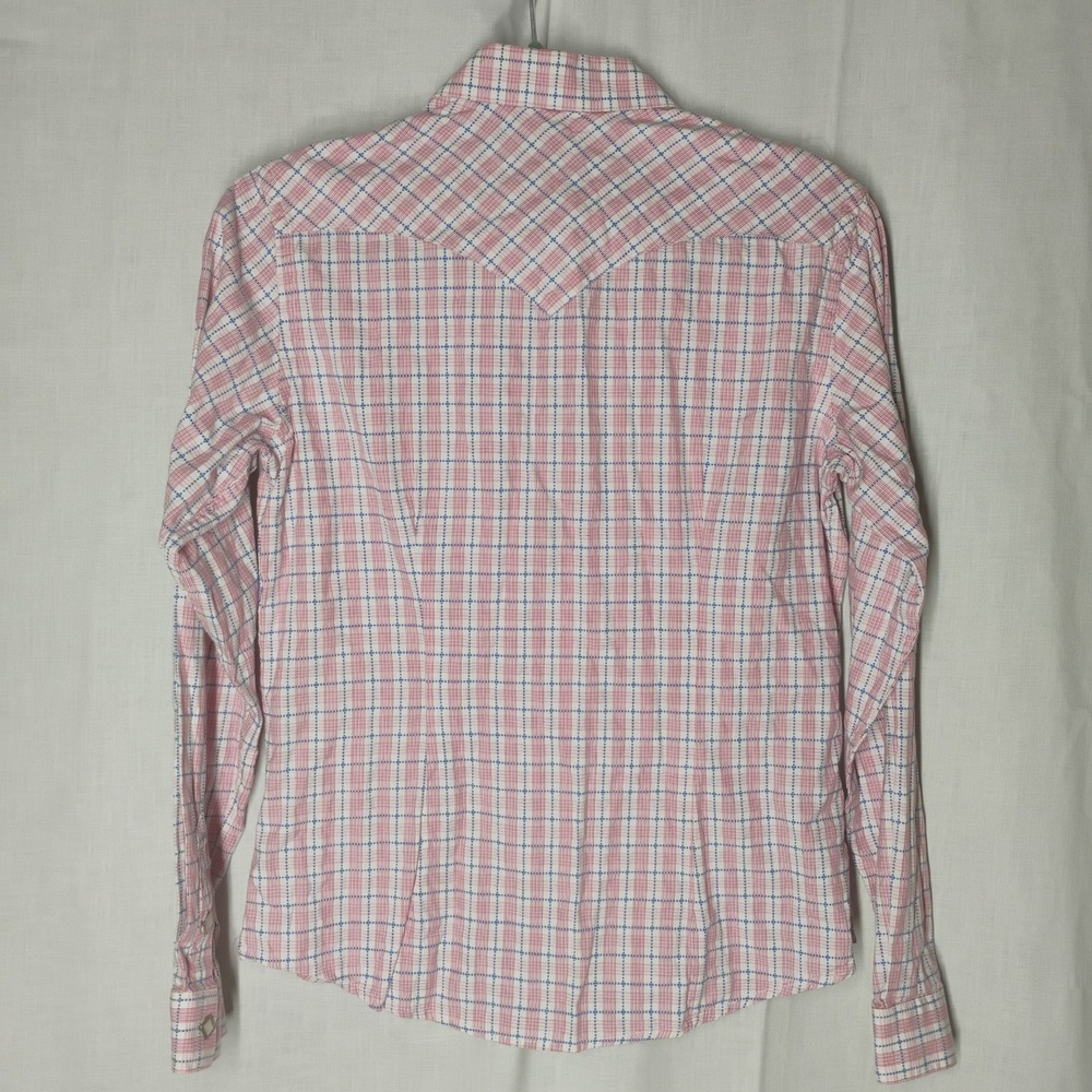 Panhandle Slim Rough Stock Medium Pearl Snap Rodeo Western Pink Plaid Shirt - Picture 3 of 4
